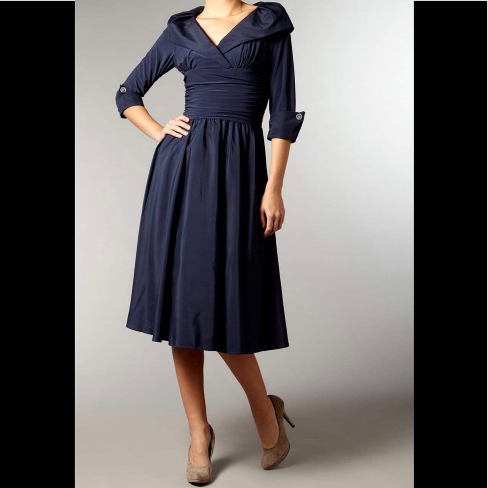 ELIZA J Cuff Sleeves V Neck black Ruched Waist 👗